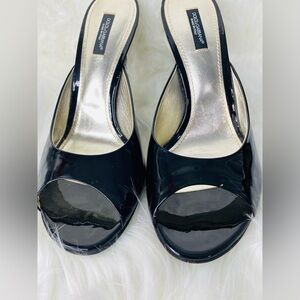 Dolce & Gabbana Black Patent Leather Peep Toe Mules w Authenticity Certificate